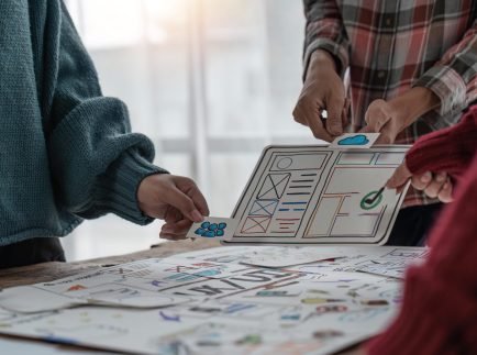 Close up group of asian creative team programing designers participate in all phases of the ux and ui design.